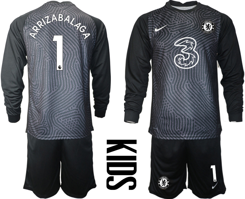 2021 Chelsea black Youth long sleeve goalkeeper #1 soccer jerseys->customized soccer jersey->Custom Jersey